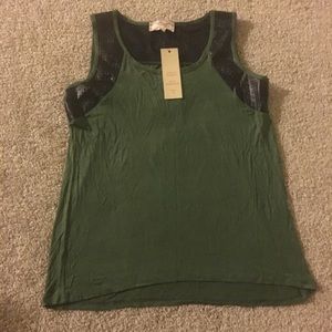 Olive Tank Top with Black Suede